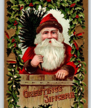 Santa Claus Christmas Postcard Tree Sincere Greetings Series 2051 Germany 1909 - £21.05 GBP