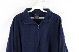 Vtg 90s FUBU Mens Large Spell Out All Over Print Half Zip Fleece Sweater Blue - £46.62 GBP