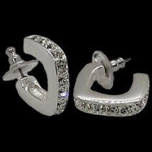 Joan Rivers Earrings Silver Tone Clear Crystal Rhinestones Square Hoop Pierced  - £12.73 GBP