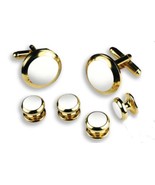 Enamel Colored Stone Center Wide Rim Tuxedo Studs and Cuff Links Set in ... - $1,747.85 MXN