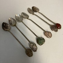 Set of 6 Vintage Silver Plated Salt Cocktail Spoons with Gemstones 4.75”... - $19.75