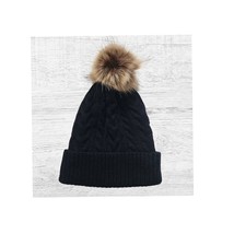Custom Knit Pom Pom Beanie: Personalized Engraved Leather Patch - $18.00