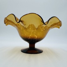 Blenko Art Glass Amberina Footed Vase Ruffled Crackled Compote 5.5in H x... - £73.22 GBP