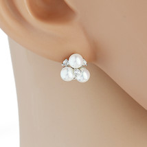 Silver Tone Faux Pearl Earrings with Swarovski Style Crystals - £18.97 GBP