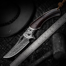NEWOOTZ Handmade Japanese VG10 Damascus Steel Ebony Handle Pocket Folding Knife - £109.65 GBP