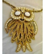 Owl on Gold Tone Chain with White Stones Hinged Sections - £31.00 GBP