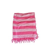 Victoria&#39;s Secret Beach Blanket Pink Striped 56x49 Inch Throw Rainbow Boho - £15.48 GBP