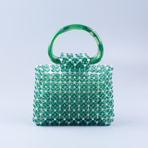 Green Crystal Bead Bag,Women Handbag, Top Handle Bead Bag,Green Bead Purse Frame - £44.03 GBP