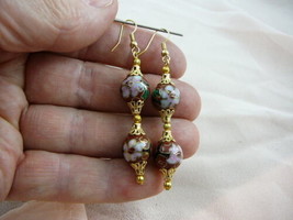 (EE600-441) 12 Mm Brown Pink Flower 2 Bead Cloisonne Dangle Earrings Jewelry - £16.99 GBP