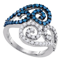 10k White Gold Womens Round Blue Color Enhanced Diamond Swirl Ring 1.00 - $899.00