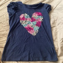 Sonoma Girls Shirt Size 6 Navy W/ Sequin Heart - $4.64