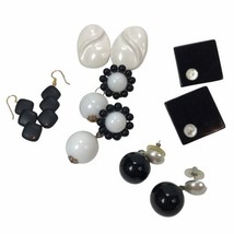 Vintage Earring lot pierced Plastic Black White Geometric Retro Boho Mod - £15.91 GBP