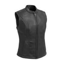 Women&#39;s Leather Apparel Biker Vest Motorcycle Leather Vest NINA by FirstMFG - £109.34 GBP