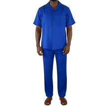 Men 2pc Walking Leisure Suit Short Sleeves By DREAMS 256-21 Solid Royal Blue image 3