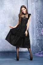 Black Peacock Design Lolita Goth Cocktail Party Dress Mid Length Victorian Gown - £62.67 GBP