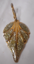 Natural Diamond Dust Enamel Elegant Pendant Gold Tone Leaf Shaped 1 1/2&quot; - £15.95 GBP