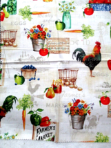 Fabric Concord &quot;Farmer&#39;s Market&quot; Rooster, Eggs, Flowers on a White Background $4 - £3.19 GBP