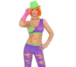 Crop Top Cut Out Leggings Set Ripped Torn Two Toned Cami Neon Purple 899... - £17.07 GBP