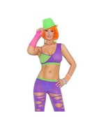 Crop Top Cut Out Leggings Set Ripped Torn Two Toned Cami Neon Purple 899... - €16,31 EUR
