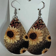 Boho Chic Sunflower Leopard Print Teardrop Dangle Earrings Exquisite Style - £9.45 GBP