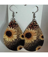 Boho Chic Sunflower Leopard Print Teardrop Dangle Earrings Exquisite Style - £9.42 GBP