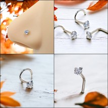 14K Gold Nose Ring Designs Heart CZ Nose Rings Designs Gold Nose Ring Gold Desig - $59.95