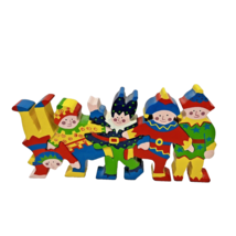 Vintage Hand Painted Wooden Interlocking Christmas Elves Figures Toy 4&quot; ... - £10.38 GBP