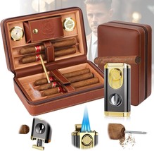 Travel Cigar Humidor, Cedar Wood Lined, with All-in-one Cigar Lighter, Built-in - £82.33 GBP