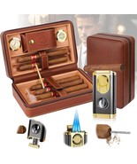 Travel Cigar Humidor, Cedar Wood Lined, with All-in-one Cigar Lighter, B... - £81.71 GBP