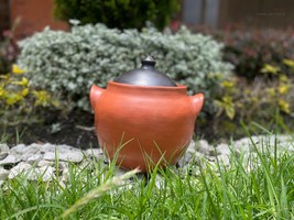 Clay Pot for Cooking Terracotta with Black Lid Earthen 4 Liters Unglazed... - £66.10 GBP