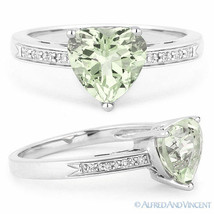 1.13ct Heart-Shape Green Amethyst Round Diamond Right-Hand Ring - 14k White Gold - £357.10 GBP