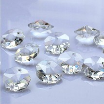100- 14MM 2 Hole Clear Octagon Crystal Glass Beads Chandelier Lamp Light Part - £7.77 GBP
