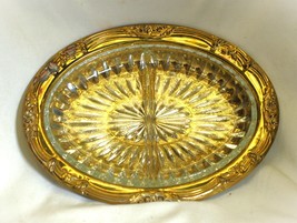 Oval Brass Serving Dish Tray with Divided Glass Insert - $14.84