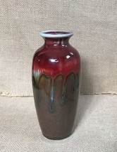 Hosley Art Pottery 6 Inch Drip Glaze Red Speckled Brown Vase Cottagecore - $14.85