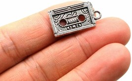 5 Cassette Tape Charms Antiqued Silver Retro Pendants Vintage Style Music  - $5.93