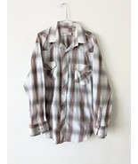 Mens Roper Western Rodeo Cowboy Gray Orange Plaid Pearl Snap Size XL Lon... - £14.15 GBP