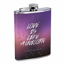 Unicorn Love Hip Flask Stainless Steel 8 Oz Silver Drinking Whiskey Spir... - £7.93 GBP