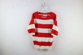 Vtg 70s Streetwear Womens Large Distressed Striped Knit Short Sleeve Sweater USA - £31.61 GBP