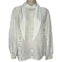 Vintage Joanna White Shiny Secretary Blouse Scarf Long Sleeve Size M Che... - £23.70 GBP