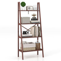 58 Inch 4-Tier Bamboo Ladder Bookshelf-Walnut - Color: Walnut - £69.19 GBP