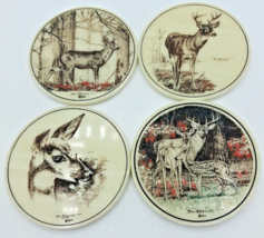 Don Northcutt Etched Marble Deer Buck Coaster Set with Stand 1989 - £23.29 GBP