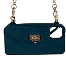 Quilted Silicone iPhone Crossbody Phone Purse Teal Gold Chain Case - $18.00