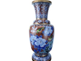 15.5&quot; Vintage Chinese Cloisonné Birds and Butterfly Vase - £253.09 GBP