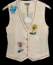 VRG GRL Astrid Wilson Linen Vest Size 8 Embroidered Pansy Top Floral Sle... - $27.46
