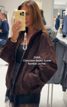 ZARA BNWT 2025. DARK BROWN SUEDE LEATHER JACKET BOMBER COAT. 4341/878/716 - $266.25