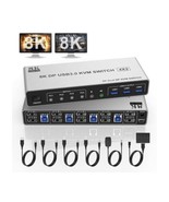8K Displayport USB 3.0 KVM Switch 2 Monitors 4 Computers, DP 1.4 Dual Mo... - £116.76 GBP