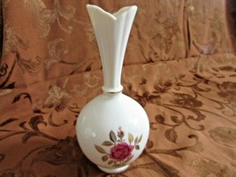 Lenox China Rhodora Pink Rose Bud Vase 8" Narrow Neck Green Backstamp Usa - $19.75