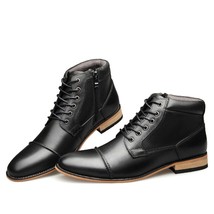 LIN KING New Arrival Plus Size 40-50 Fashion Genuine Leather Men Boots Lace Up S - £84.40 GBP