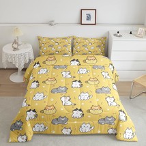 Kawaii Cats Twin Bedding Sets For Girls Cartoon Animal Print Comforter Set, Oran - £22.09 GBP