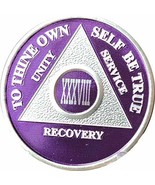 38 Year Purple Silver Plated AA Medallion XXXVIII AnniversaryChip - $17.81